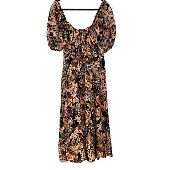 OLIVACEOUS MULTICOLOR BOHO FLORAL ELASTIC TOP MAXI DRESS SMALL - Picture 2 of 3
